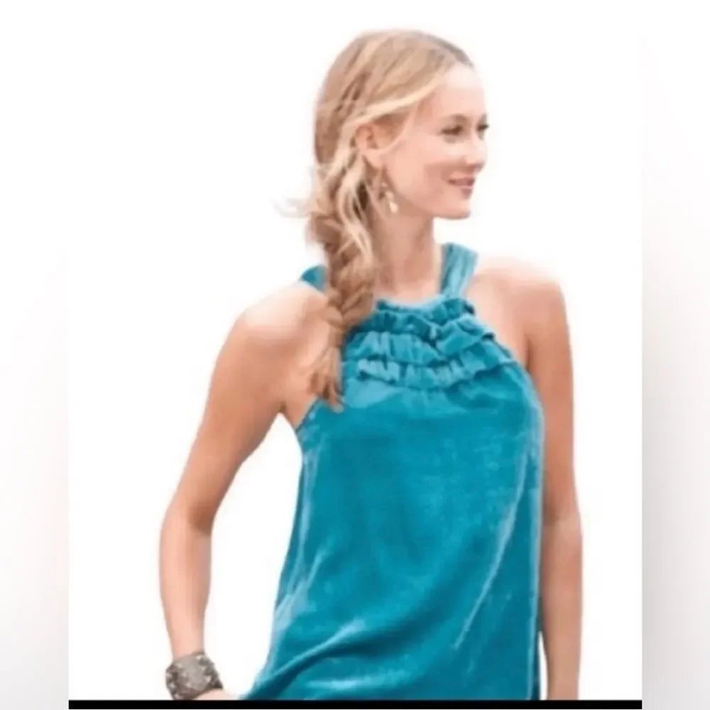 *Sundance* Nicole Size M Blue Velvet Ruffle Sleeveless Halter Top